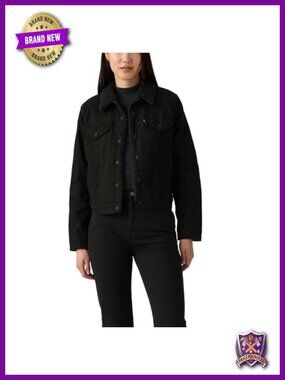 Sherpa Lined Trucker Denim Jacket Snap Front Chest Pockets
